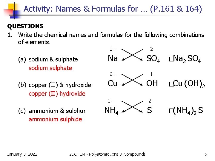 Activity: Names & Formulas for … (P. 161 & 164) QUESTIONS 1. Write the