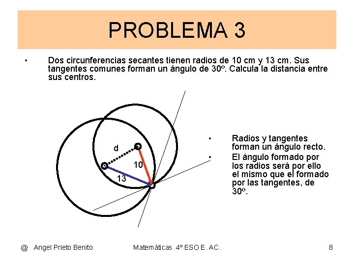 PROBLEMA 3 • Dos circunferencias secantes tienen radios de 10 cm y 13 cm.