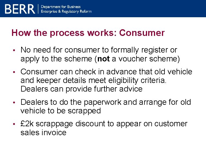 How the process works: Consumer • No need for consumer to formally register or How the process works: Consumer • No need for consumer to formally register or