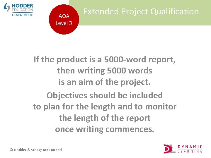 AQA Level 3 Extended Project Qualification If the product is a 5000 -word report,