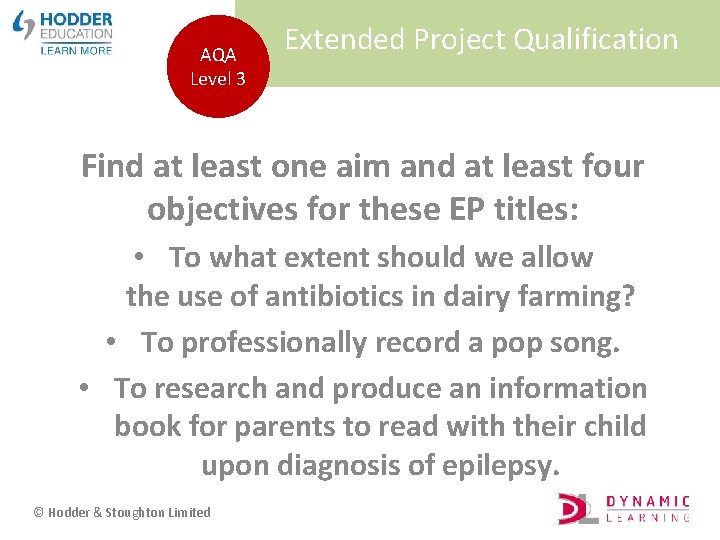 AQA Level 3 Extended Project Qualification Find at least one aim and at least