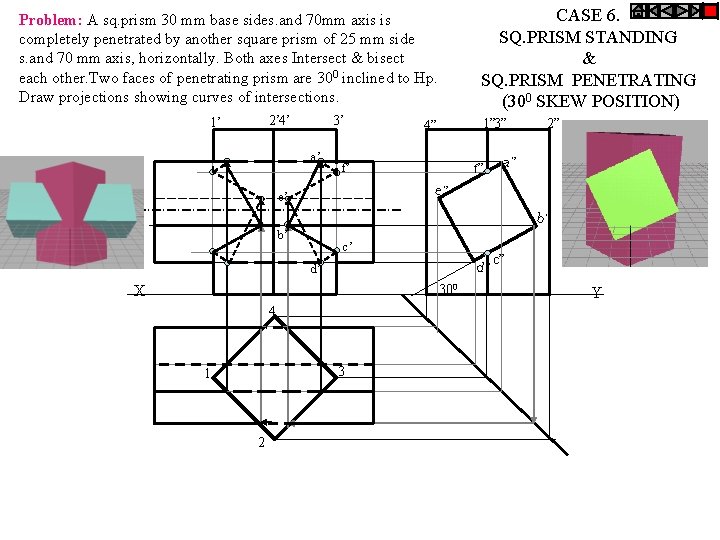 CASE 6. SQ. PRISM STANDING & SQ. PRISM PENETRATING (300 SKEW POSITION) Problem: A CASE 6. SQ. PRISM STANDING & SQ. PRISM PENETRATING (300 SKEW POSITION) Problem: A