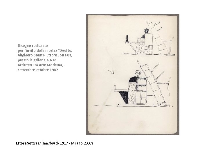Disegno realizzato per l’invito della mostra “Duetto: Alighiero Boetti - Ettore Sottsass, presso la