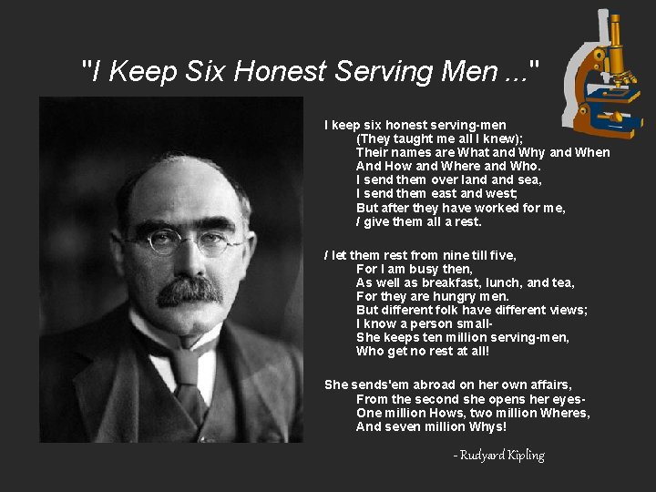 "I Keep Six Honest Serving Men. . . " I keep six honest serving-men