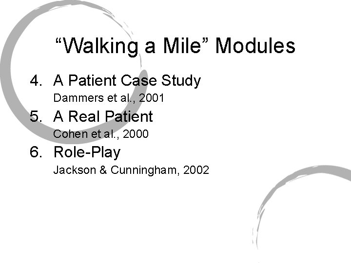 “Walking a Mile” Modules 4. A Patient Case Study Dammers et al. , 2001