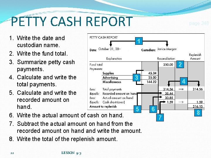 PETTY CASH REPORT 1. Write the date and 1 custodian name. 2. Write the