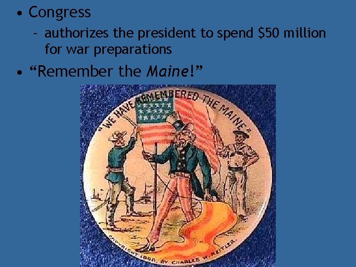  • Congress – authorizes the president to spend $50 million for war preparations