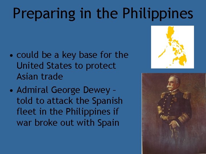Preparing in the Philippines • could be a key base for the United States