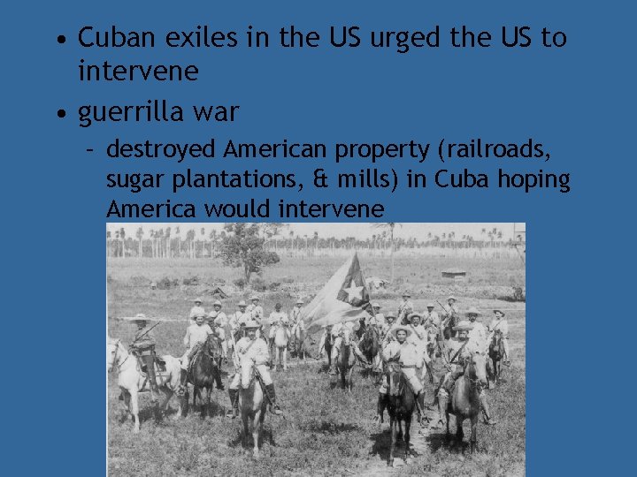  • Cuban exiles in the US urged the US to intervene • guerrilla