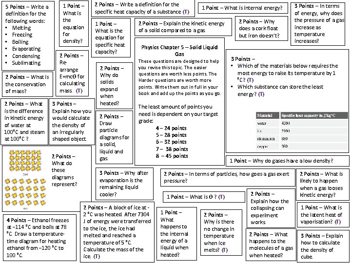 5 Points – Write a definition for the following words: • Melting • Freezing