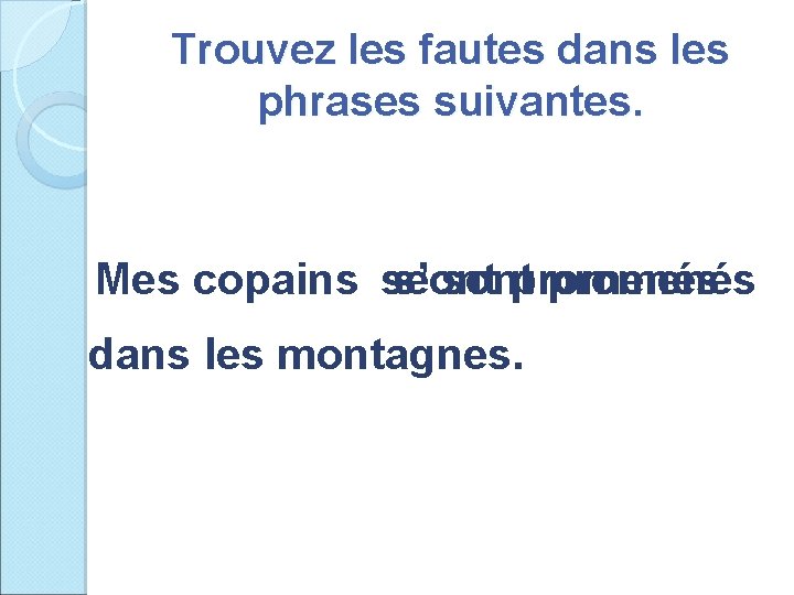 Trouvez les fautes dans les phrases suivantes. Mes copains se s’ont sont promenés dans