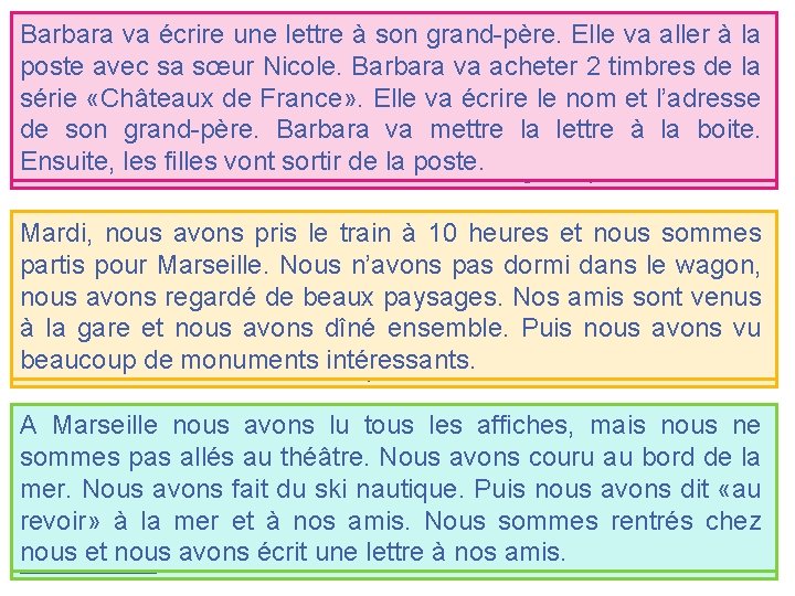 Mettez le va texte au futur Barbara écrire uneproche. lettre à son grand-père. Elle