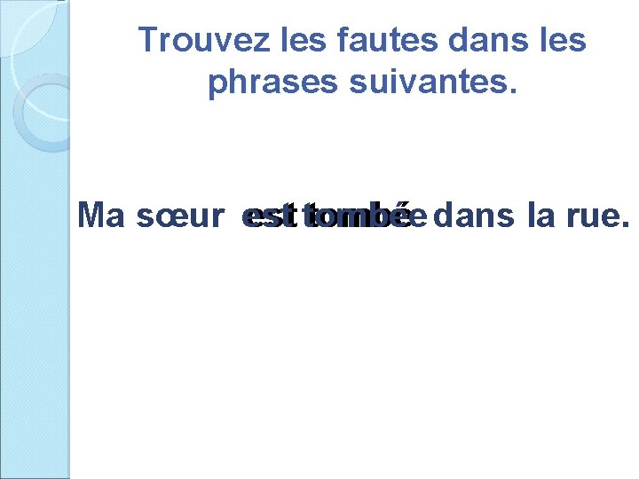 Trouvez les fautes dans les phrases suivantes. Ma sœur est tombée tombé dans la