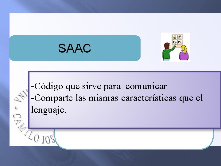 SAAC -Código que sirve para comunicar -Comparte las mismas características que el lenguaje. 