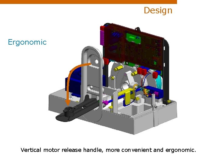 Design Ergonomic Vertical motor release handle, more convenient and ergonomic. 