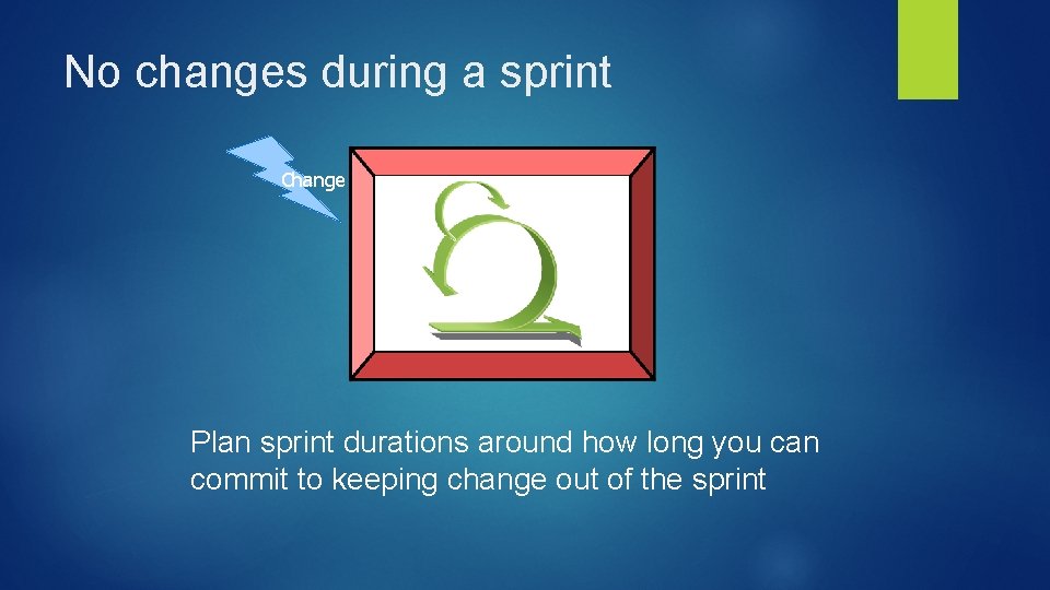No changes during a sprint Change Plan sprint durations around how long you can