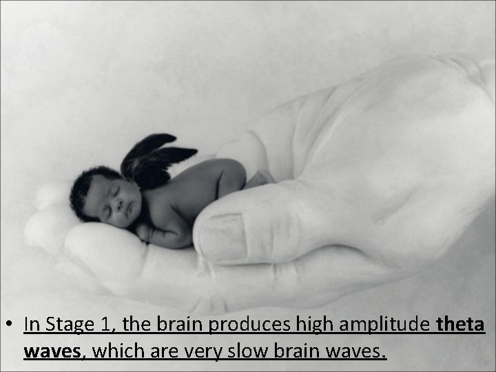  • In Stage 1, the brain produces high amplitude theta waves, which are
