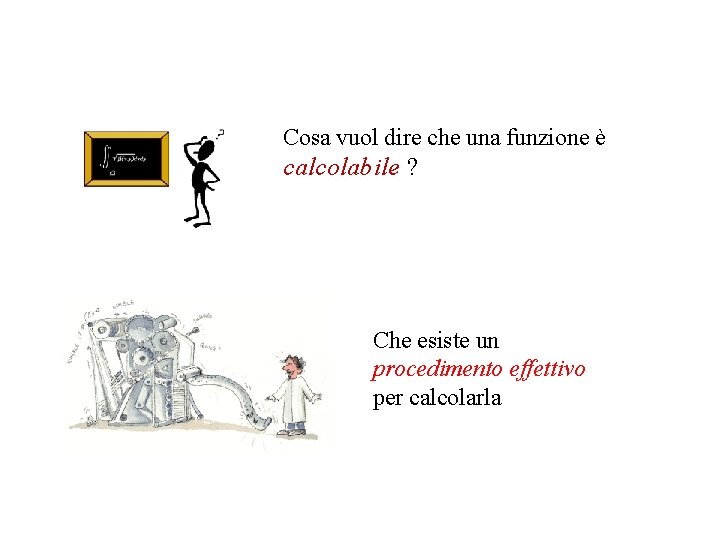Cosa vuol dire che una funzione è calcolabile ? Che esiste un procedimento effettivo Cosa vuol dire che una funzione è calcolabile ? Che esiste un procedimento effettivo