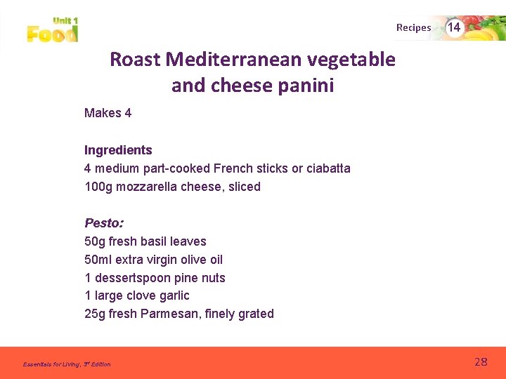 Recipes 14 Roast Mediterranean vegetable and cheese panini Makes 4 Ingredients 4 medium part-cooked