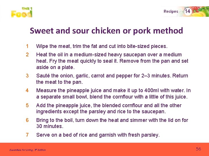 Recipes 14 Sweet and sour chicken or pork method 1 Wipe the meat, trim