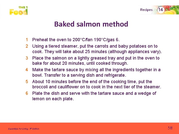 Recipes 14 Baked salmon method 1 Preheat the oven to 200°C/fan 190°C/gas 6. 2