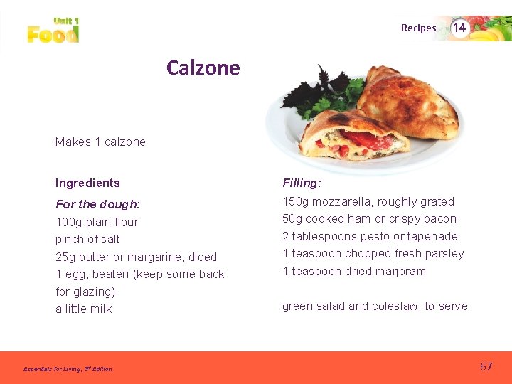 Recipes 14 Calzone Makes 1 calzone Ingredients Filling: For the dough: 100 g plain