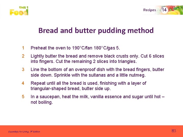 Recipes 14 Bread and butter pudding method 1 Preheat the oven to 190°C/fan 180°C/gas