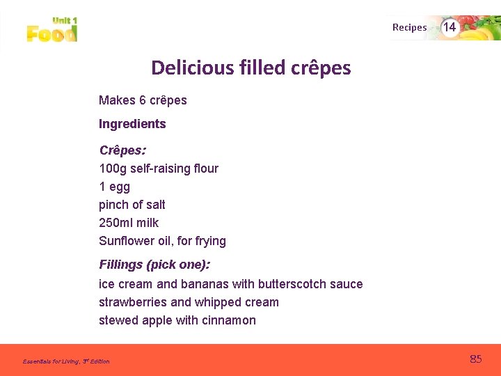 Recipes 14 Delicious filled crêpes Makes 6 crêpes Ingredients Crêpes: 100 g self-raising flour