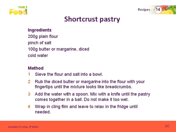 Recipes 14 Shortcrust pastry Ingredients 200 g plain flour pinch of salt 100 g