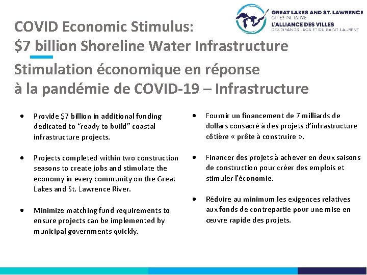 COVID Economic Stimulus: $7 billion Shoreline Water Infrastructure Stimulation économique en réponse à la