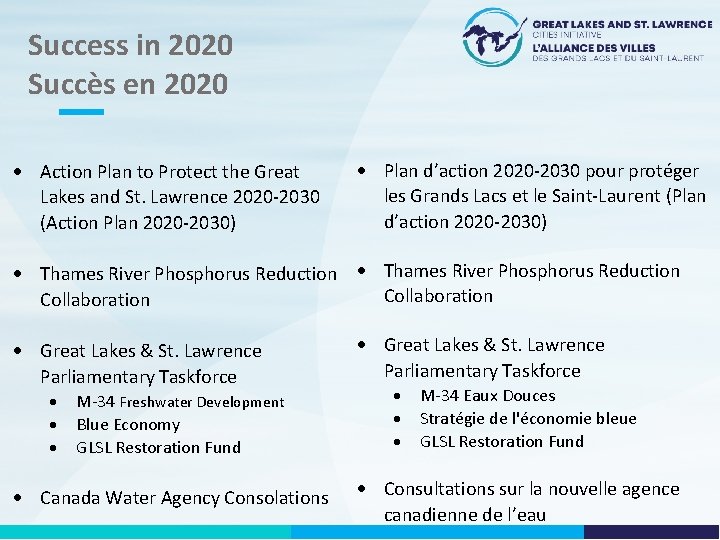 Success in 2020 Succès en 2020 Action Plan to Protect the Great Lakes and