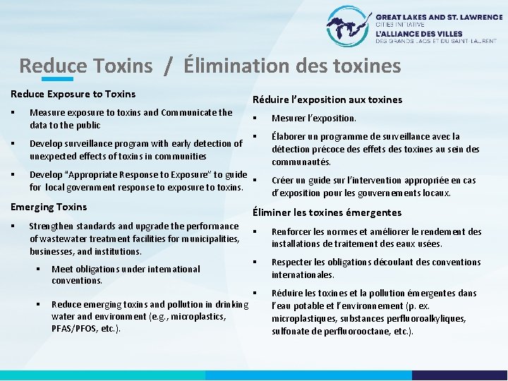 Reduce Toxins / Élimination des toxines Reduce Exposure to Toxins Réduire l’exposition aux toxines