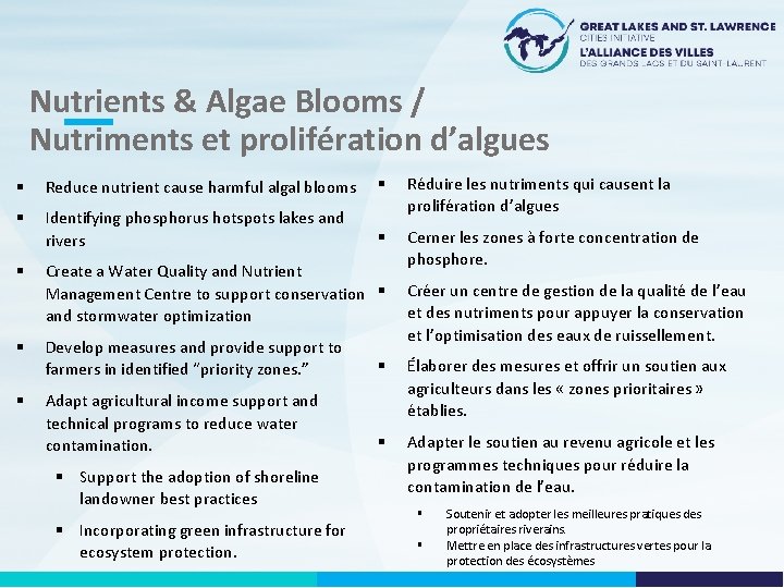Nutrients & Algae Blooms / Nutriments et prolifération d’algues Reduce nutrient cause harmful algal