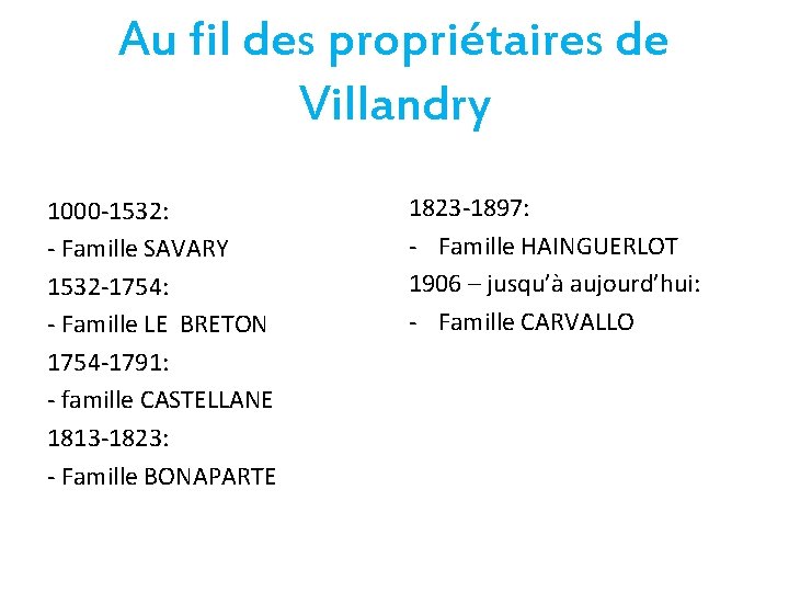 Au fil des propriétaires de Villandry 1000 -1532: - Famille SAVARY 1532 -1754: -