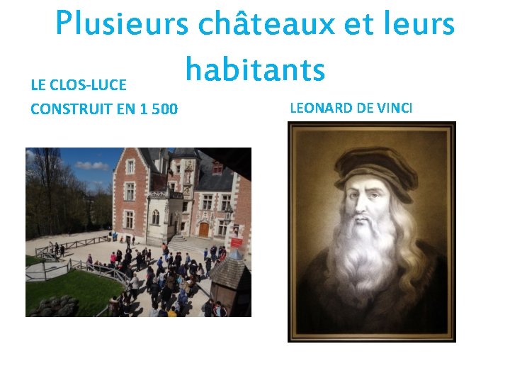 Plusieurs châteaux et leurs habitants LE CLOS-LUCE CONSTRUIT EN 1 500 LEONARD DE VINCI