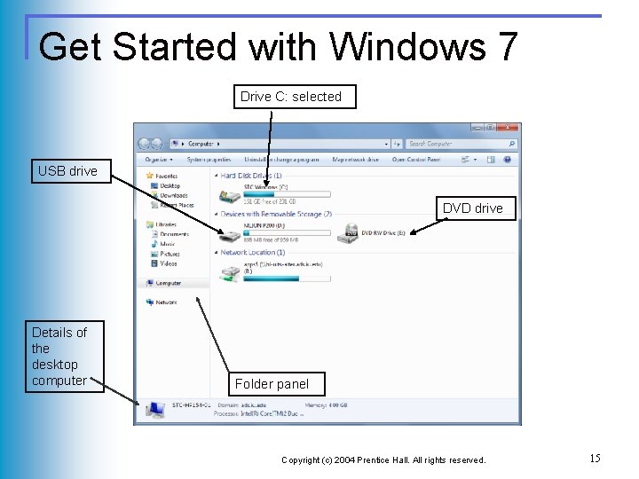 Get Started with Windows 7 Drive C: selected USB drive DVD drive Details of