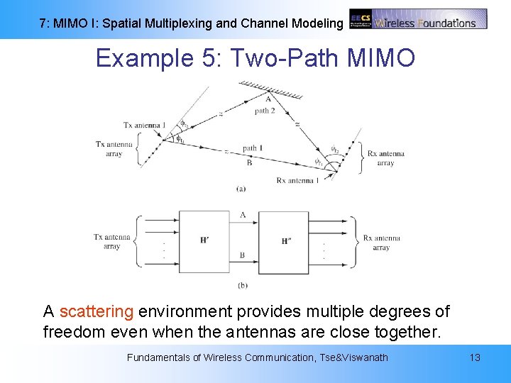 7: MIMO I: Spatial Multiplexing and Channel Modeling Example 5: Two-Path MIMO A scattering 7: MIMO I: Spatial Multiplexing and Channel Modeling Example 5: Two-Path MIMO A scattering
