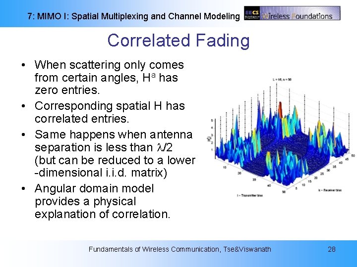 7: MIMO I: Spatial Multiplexing and Channel Modeling Correlated Fading • When scattering only 7: MIMO I: Spatial Multiplexing and Channel Modeling Correlated Fading • When scattering only