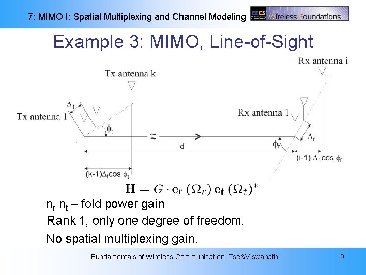7: MIMO I: Spatial Multiplexing and Channel Modeling Example 3: MIMO, Line-of-Sight nr nt 7: MIMO I: Spatial Multiplexing and Channel Modeling Example 3: MIMO, Line-of-Sight nr nt