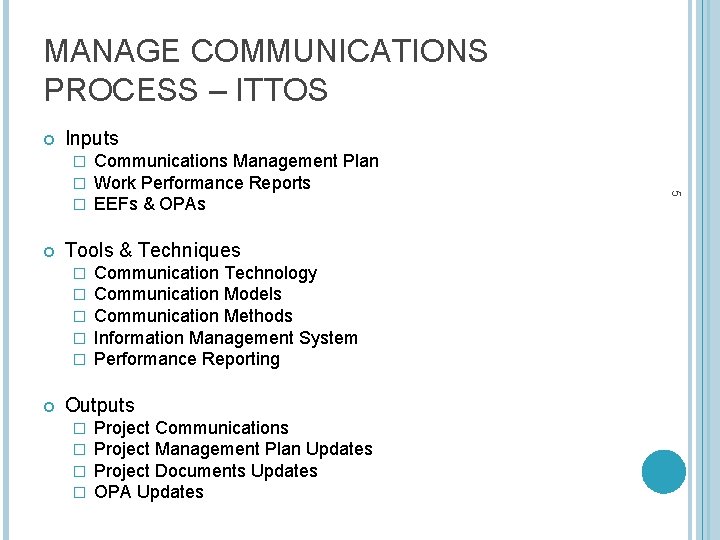 COMMUNICATIONS MANAGEMENT 2 Ref PMBo K 5 th