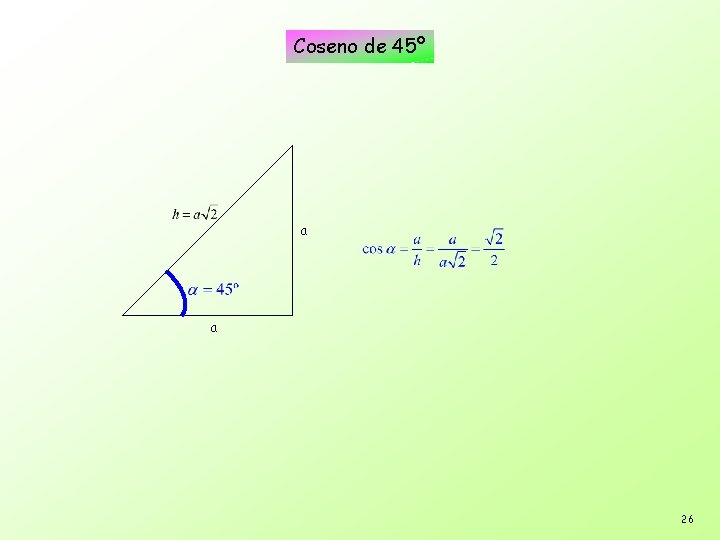 Coseno de 45º a a 26 