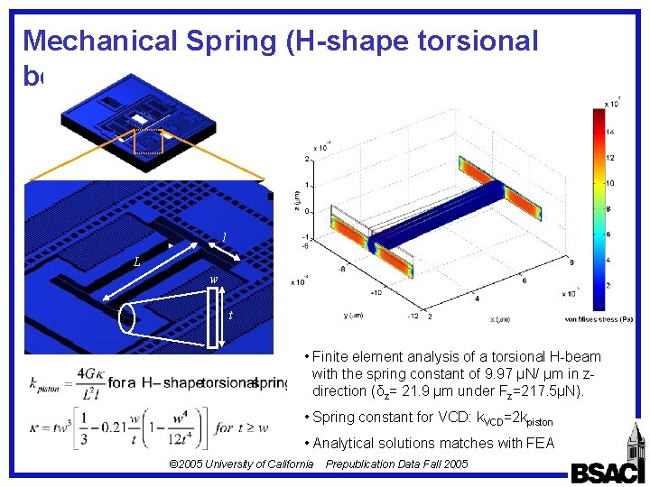 Mechanical Spring (H-shape torsional beam) of VCD l L w t • Finite element