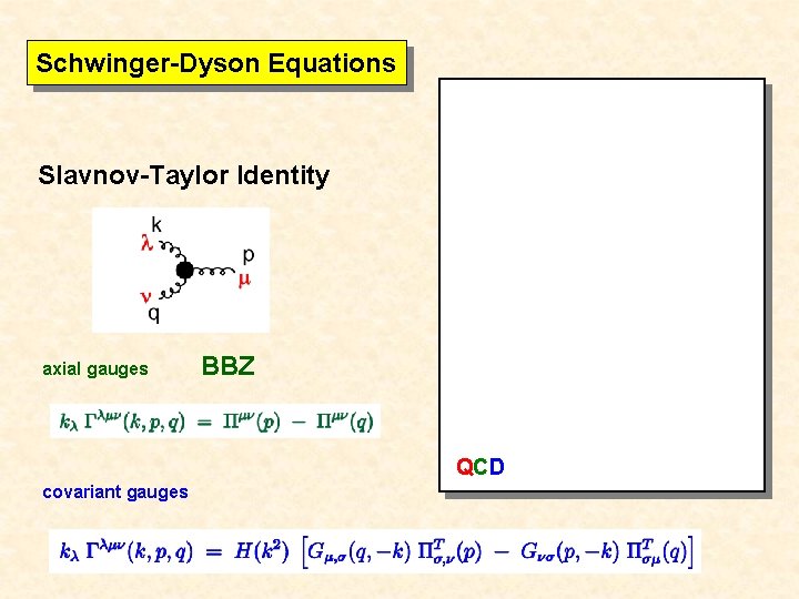 Schwinger-Dyson Equations Slavnov-Taylor Identity axial gauges BBZ QCD covariant gauges 