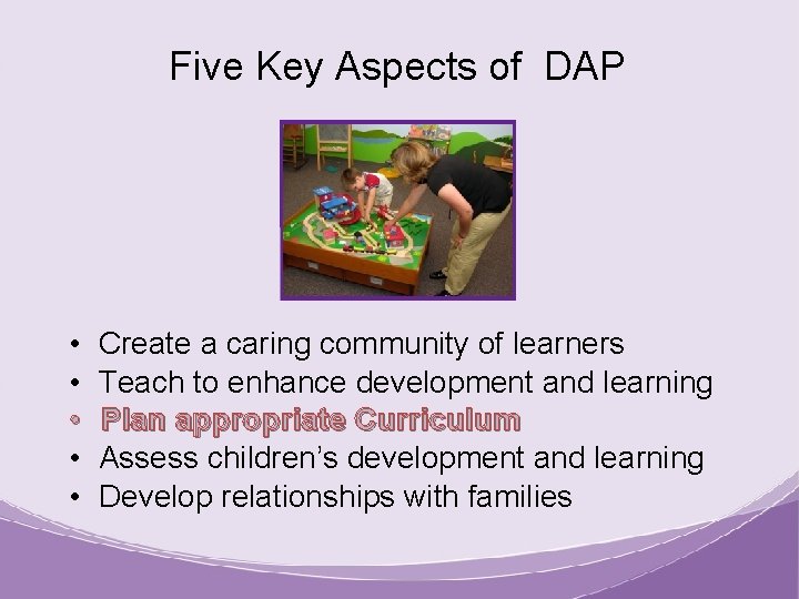 Five Key Aspects of DAP • • • Create a caring community of learners