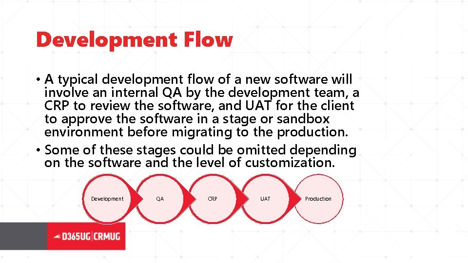 Development Flow • A typical development flow of a new software will involve an
