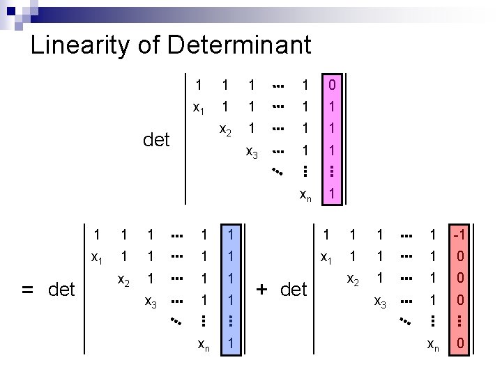 Linearity of Determinant 1 1 0 x 1 1 1 x 2 1 1