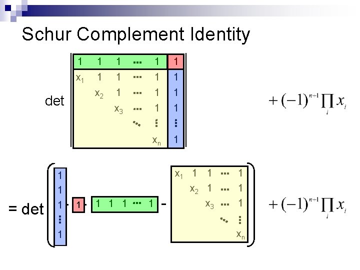 Schur Complement Identity 1 1 1 1 1 x 2 1 1 1 x