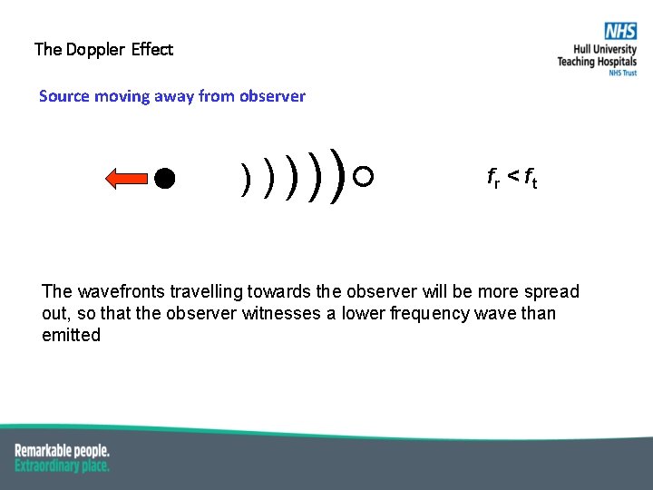 The Doppler Effect Source moving away from observer ) ))) ) fr < f