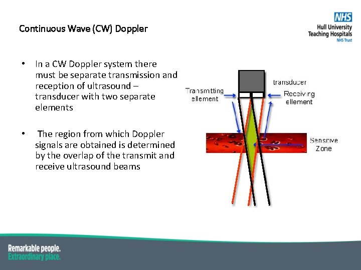 Continuous Wave (CW) Doppler • In a CW Doppler system there must be separate