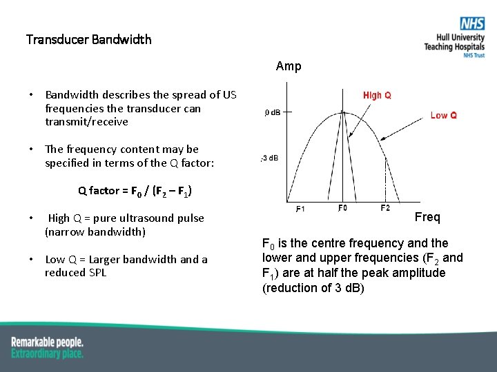 Transducer Bandwidth Amp • Bandwidth describes the spread of US frequencies the transducer can